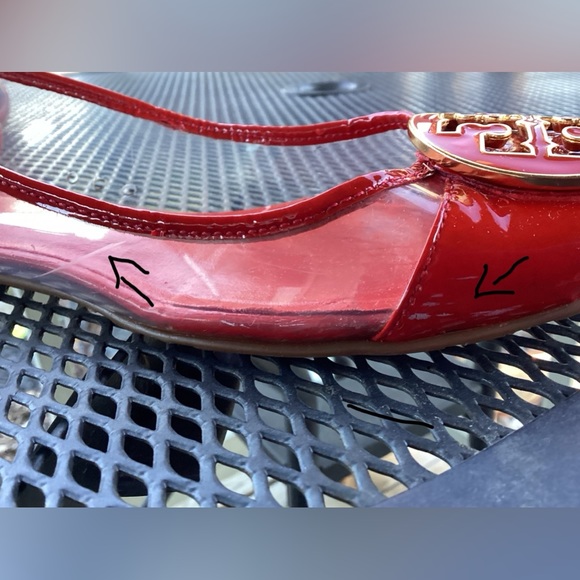 TORY BURCH RED LEATHER & VINYL BALLET FLATS - Picture 6 of 9
